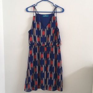 Mod Geo Pattern Dress Blue/Red/Gray